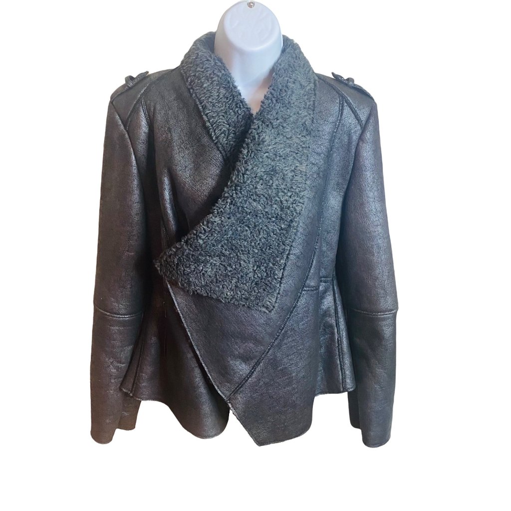 Fantazia New With Tags Gray Metallic Crackle Print Size Large Coat